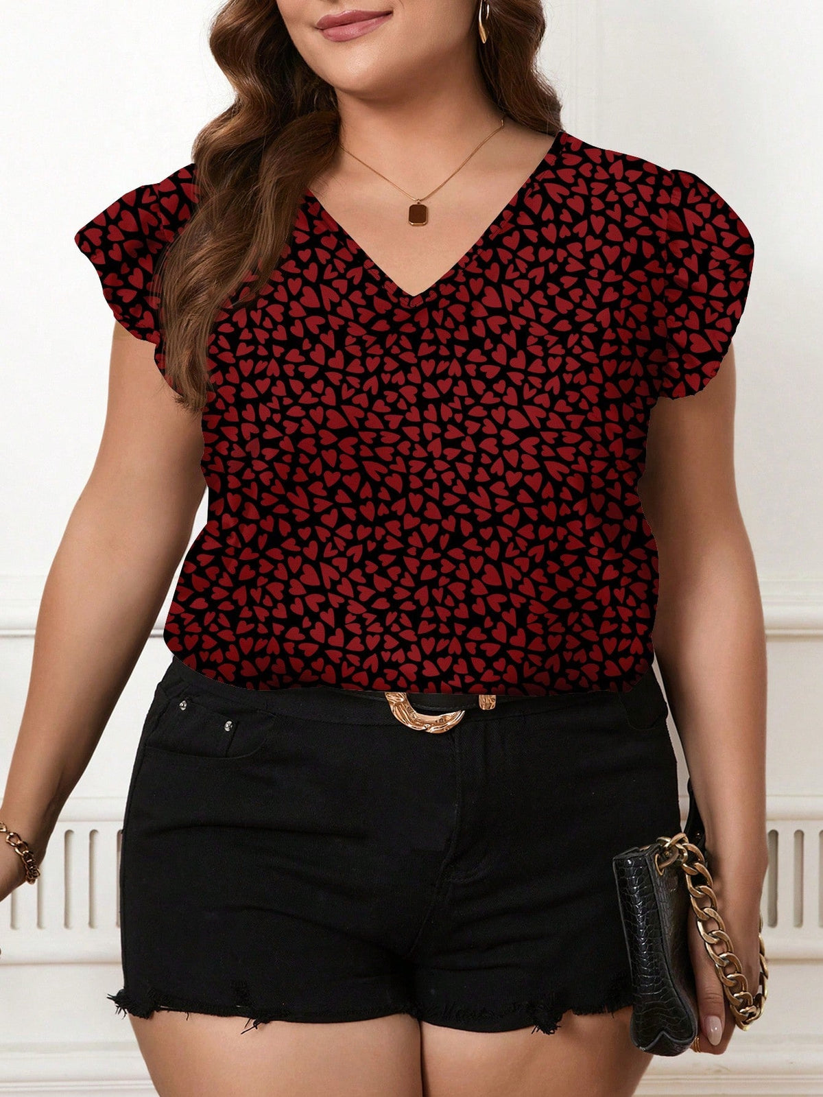 Blusa Estampada com Decote V e Manga Babado Cor 3 / P Blusa Estampada com Decote V e Manga Babado