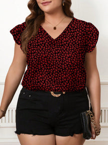 Blusa Estampada com Decote V e Manga Babado Cor 3 / P Blusa Estampada com Decote V e Manga Babado