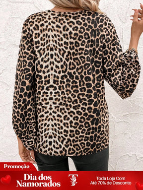 Blusa Animal Print com Manga Ampla e Decote V Blusa Animal Print com Manga Ampla e Decote V