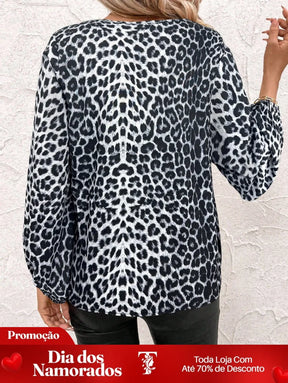 Blusa Animal Print com Manga Ampla e Decote V Blusa Animal Print com Manga Ampla e Decote V