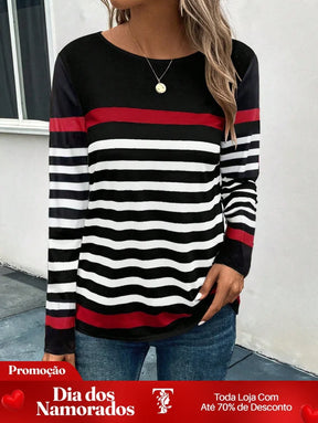 Blusa Listrada com Detalhes Coloridos e Manga Longa Blusa Listrada com Detalhes Coloridos e Manga Longa