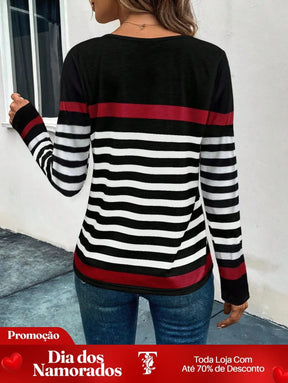 Blusa Listrada com Detalhes Coloridos e Manga Longa Blusa Listrada com Detalhes Coloridos e Manga Longa