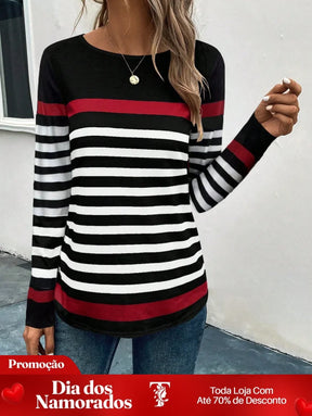 Blusa Listrada com Detalhes Coloridos e Manga Longa Blusa Listrada com Detalhes Coloridos e Manga Longa