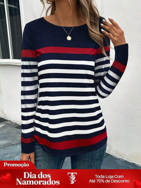 Blusa Listrada com Detalhes Coloridos e Manga Longa Blusa Listrada com Detalhes Coloridos e Manga Longa