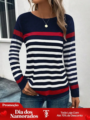 Blusa Listrada com Detalhes Coloridos e Manga Longa Azul / P Blusa Listrada com Detalhes Coloridos e Manga Longa