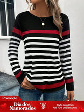 Blusa Listrada com Detalhes Coloridos e Manga Longa Preto / P Blusa Listrada com Detalhes Coloridos e Manga Longa